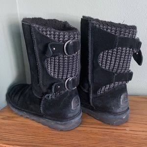 BearPaw Black Suede Boots with Knit Detail